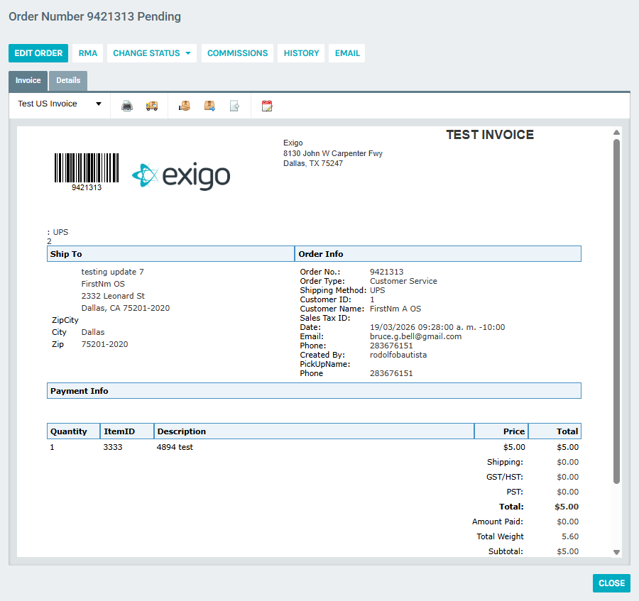 Invoice Order View