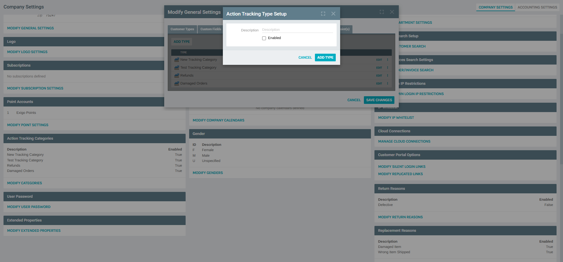 Add Action Tracking Type Dialog