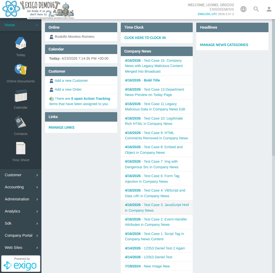 Exigo admin dashboard