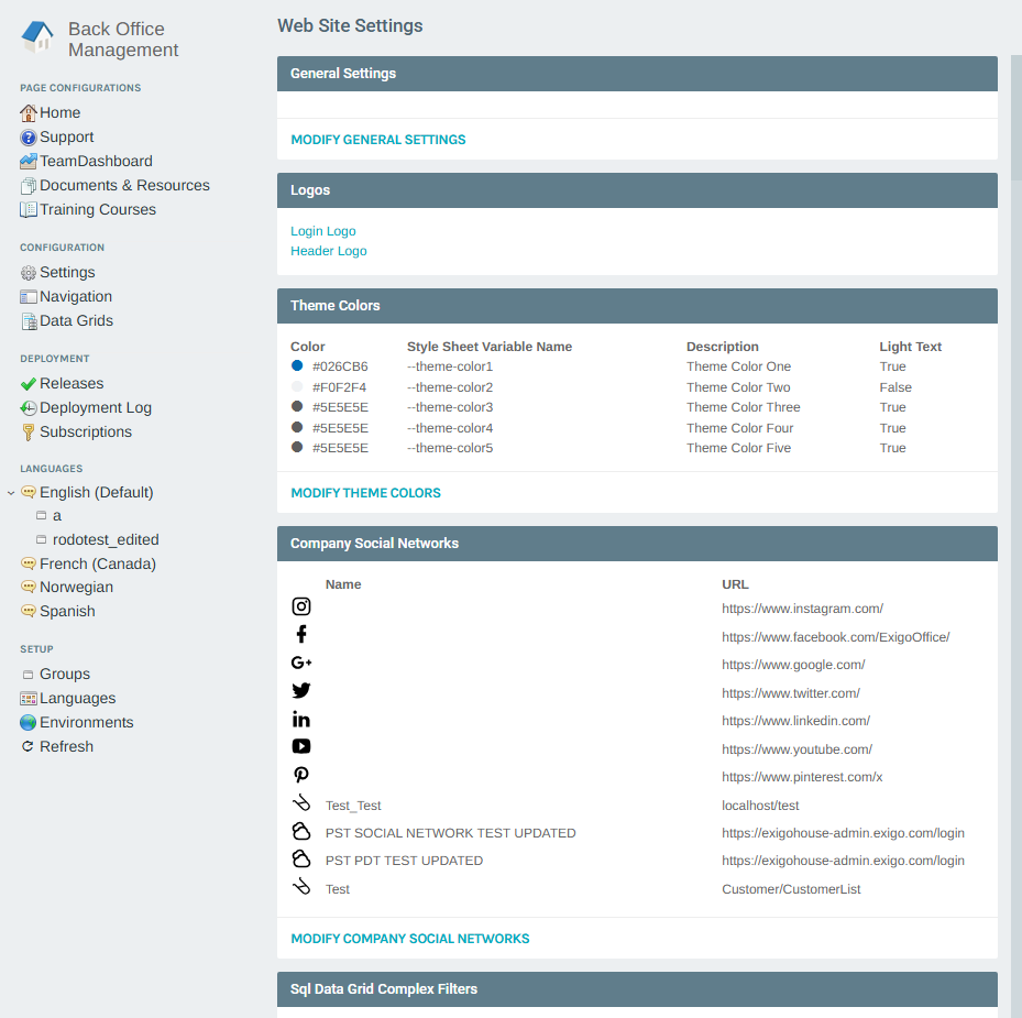 Web Site Settings overview