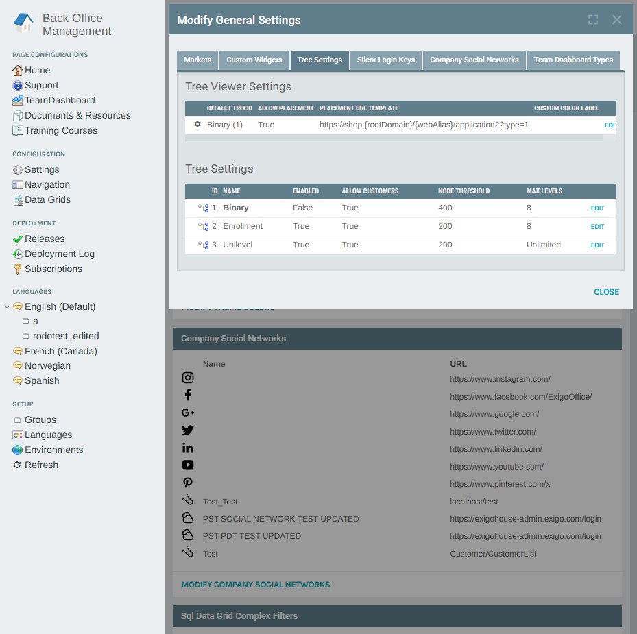 Modify General Settings – Tree Settings tab