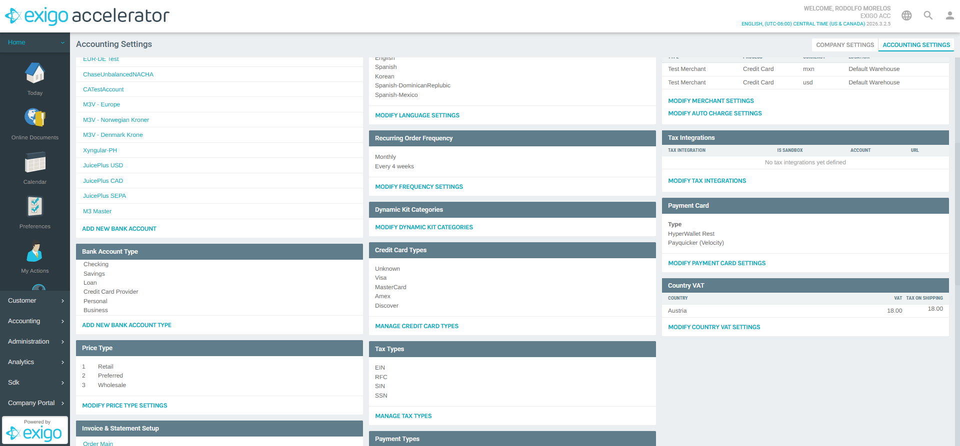Bank Account Type Section