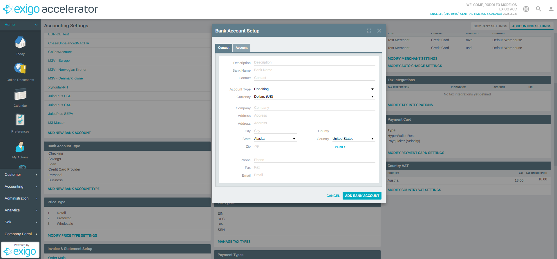 Add Bank Account - Contact Tab