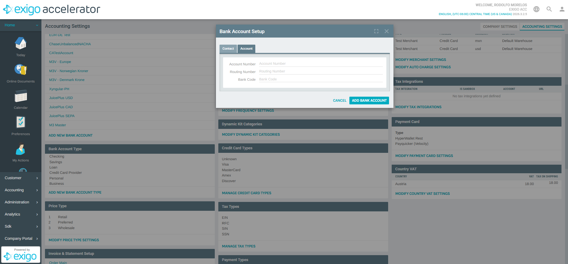 Add Bank Account - Account Tab