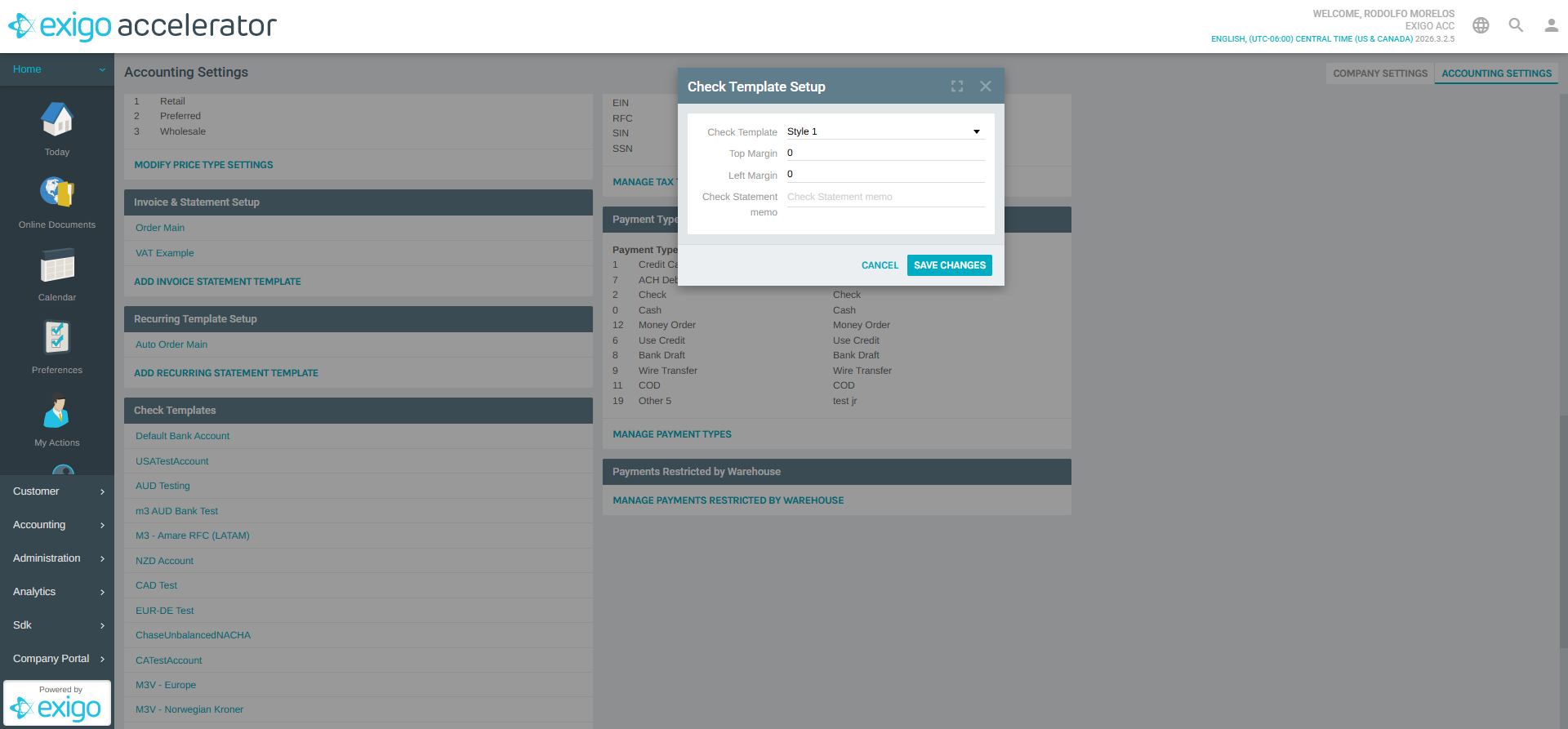 Check Template Setup Dialog