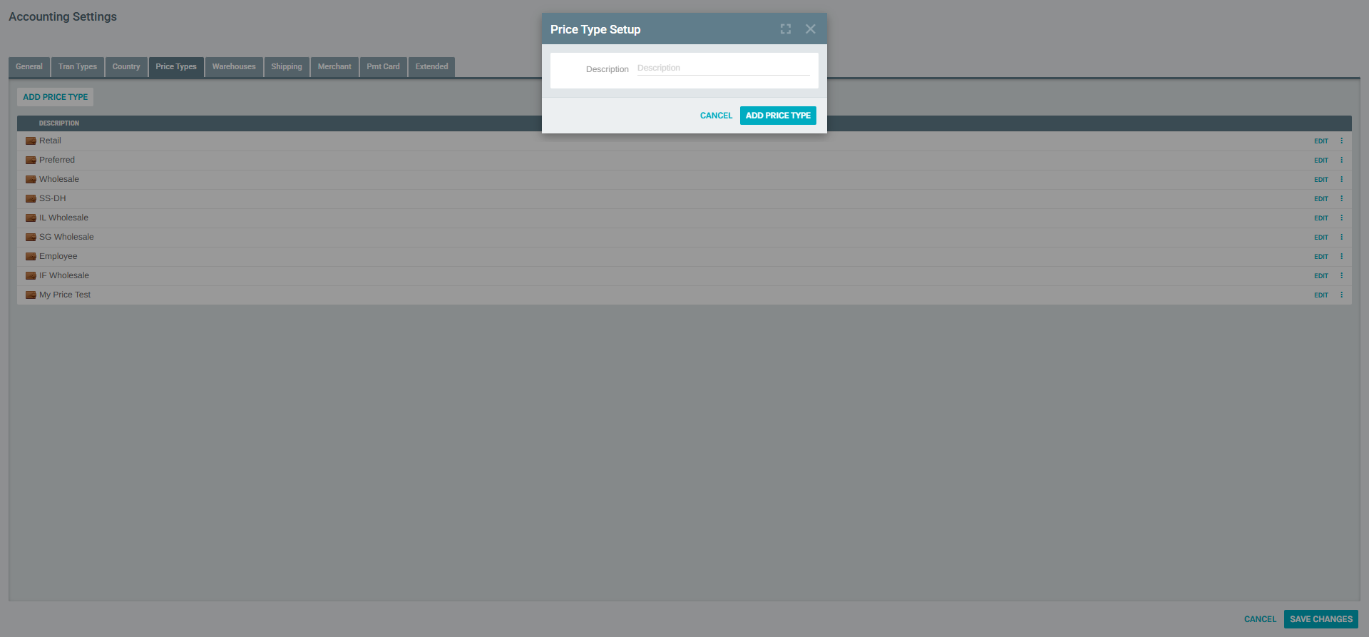 Add Price Type Popup