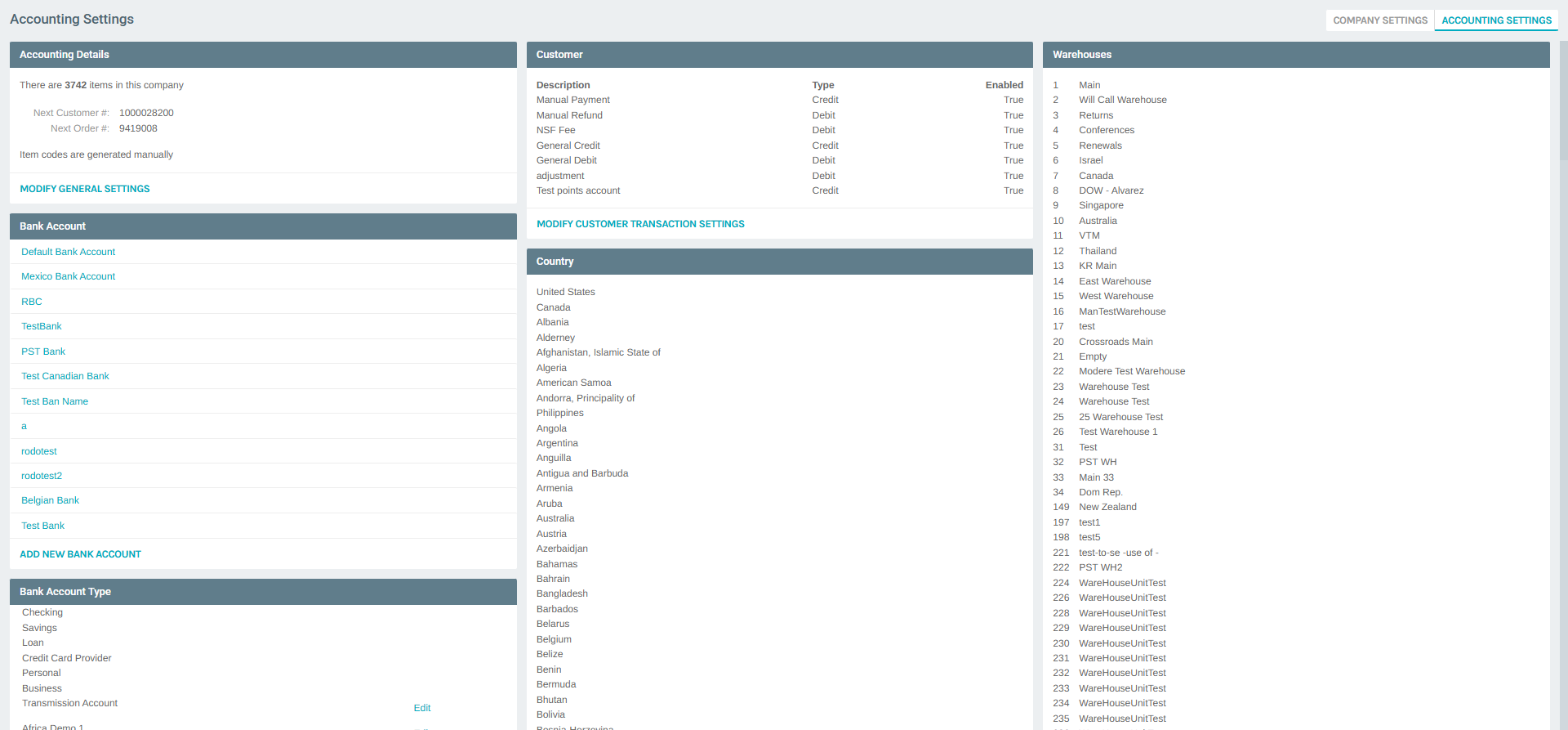Accounting Settings Navigation