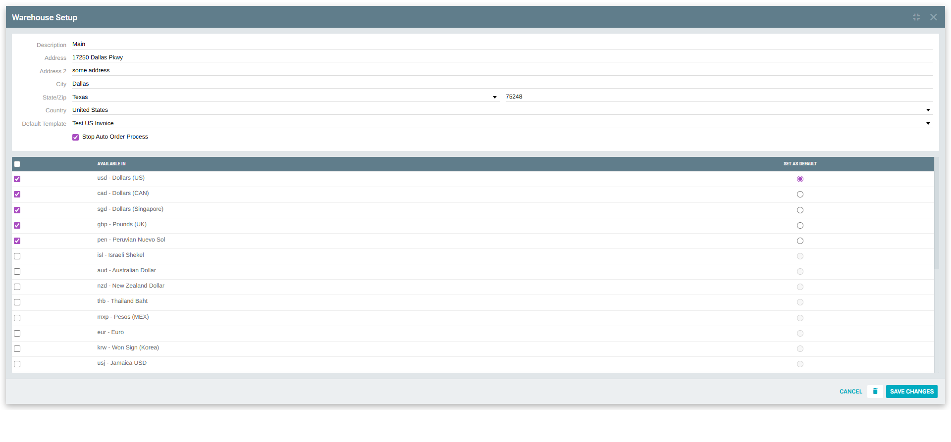 Warehouse Edit Form