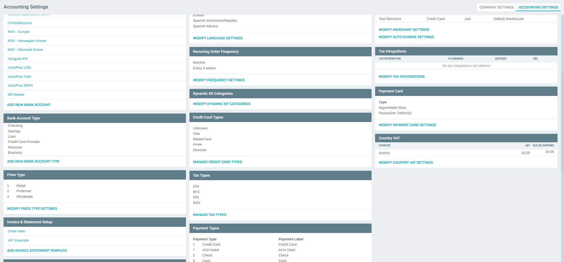 Accounting Settings - Country VAT Section