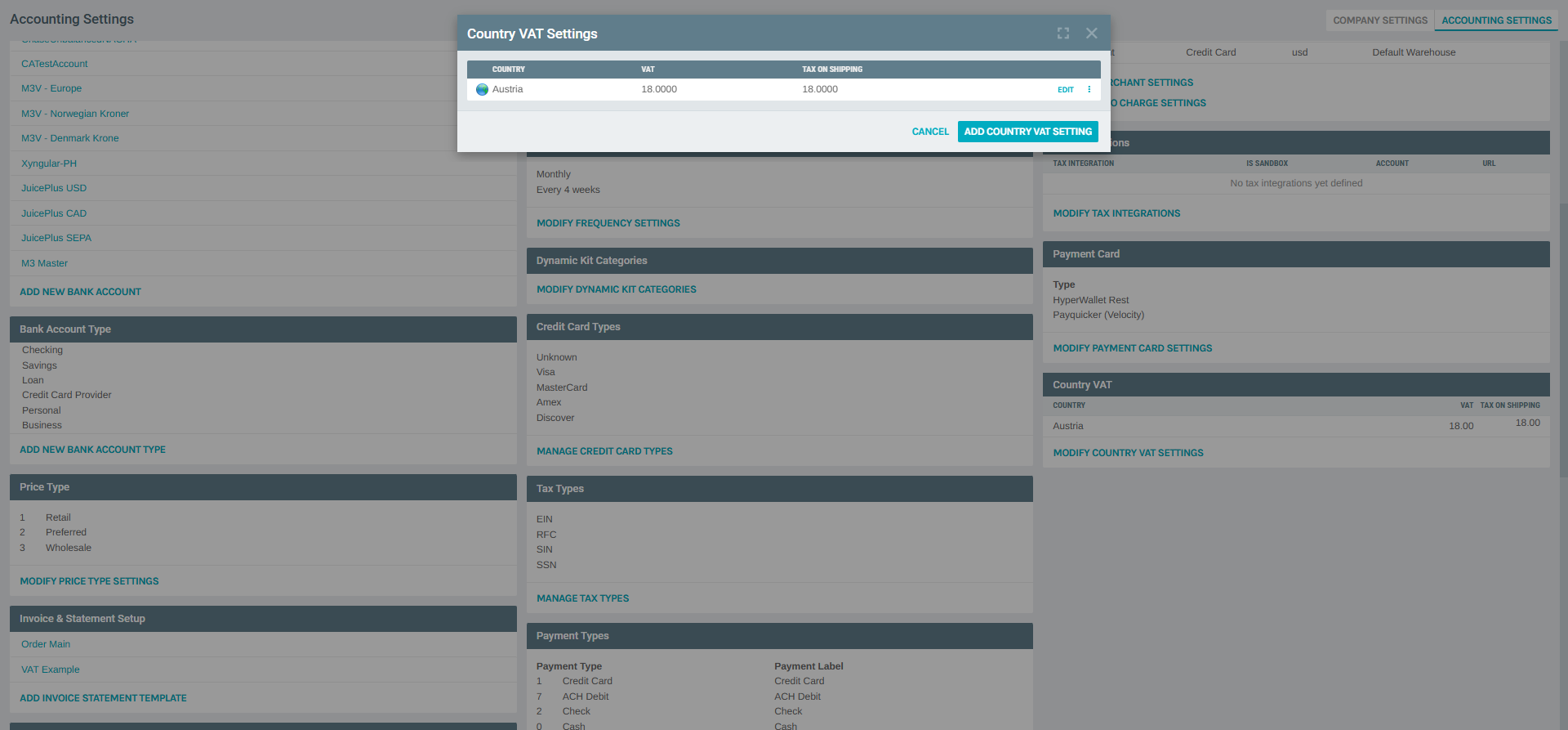 Country VAT Settings - List Dialog