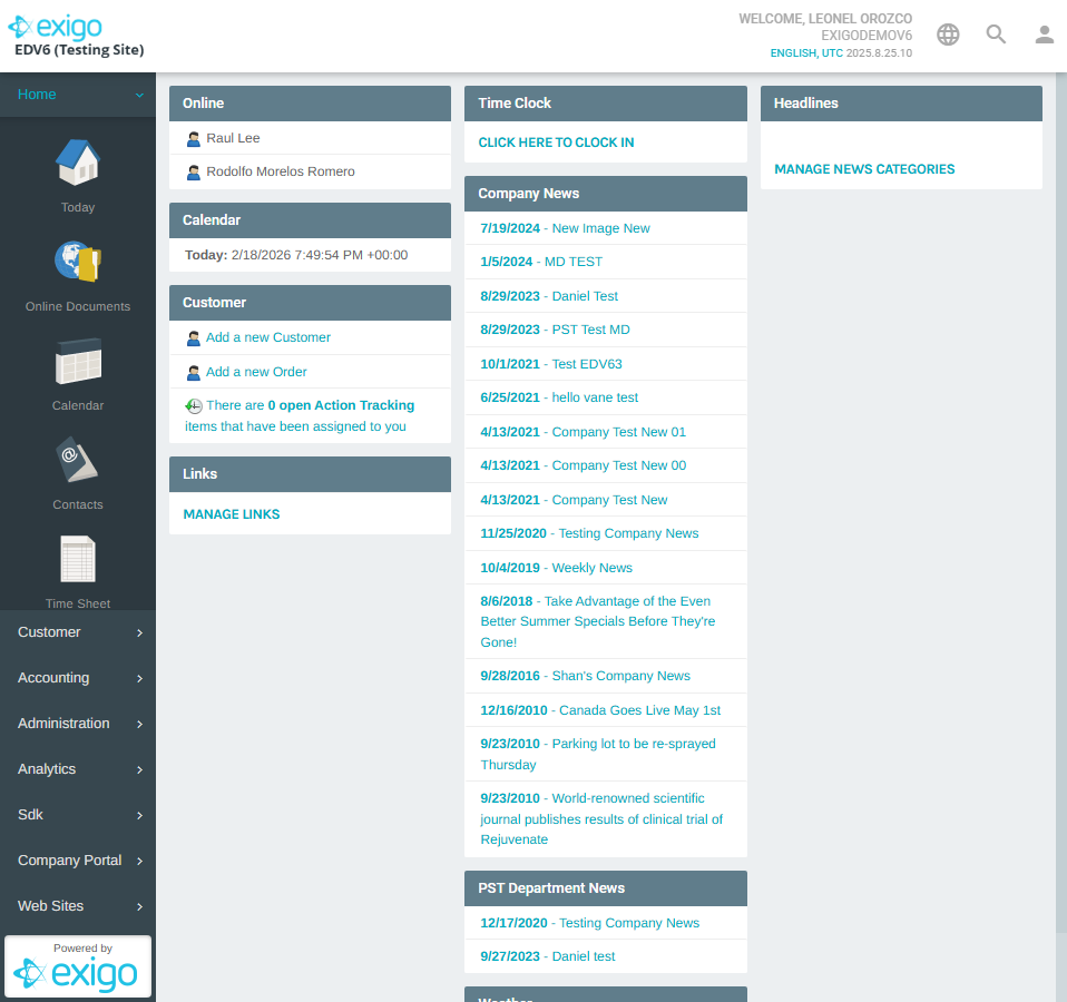 Login page