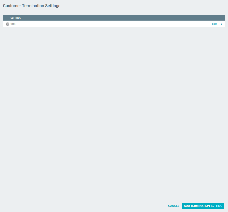 Termination Settings List