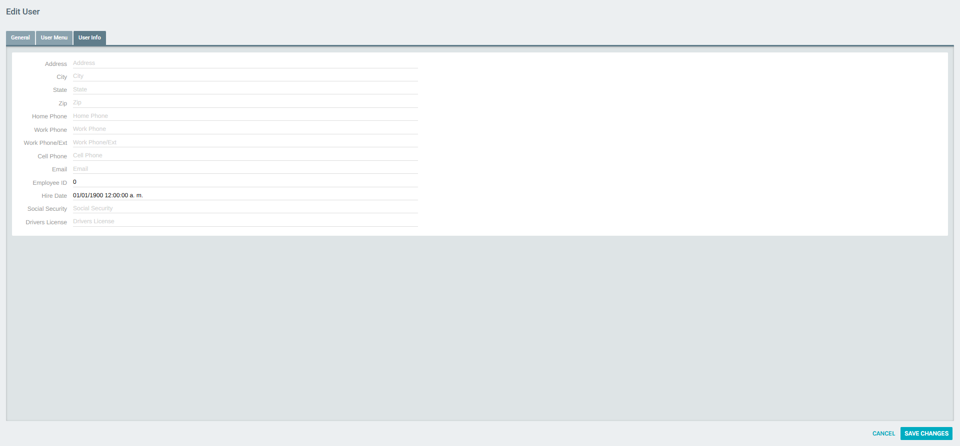 User Info Tab