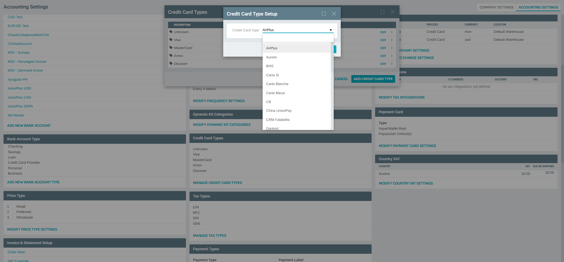 Credit Card Type Dropdown Options