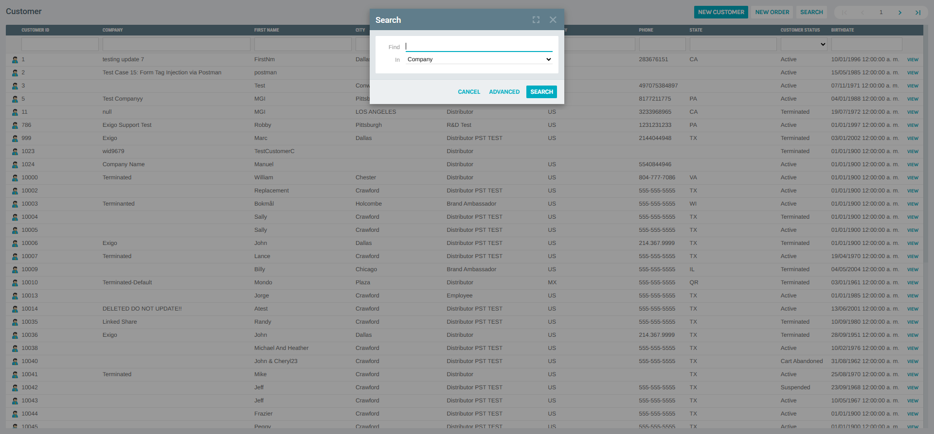 Basic Search panel