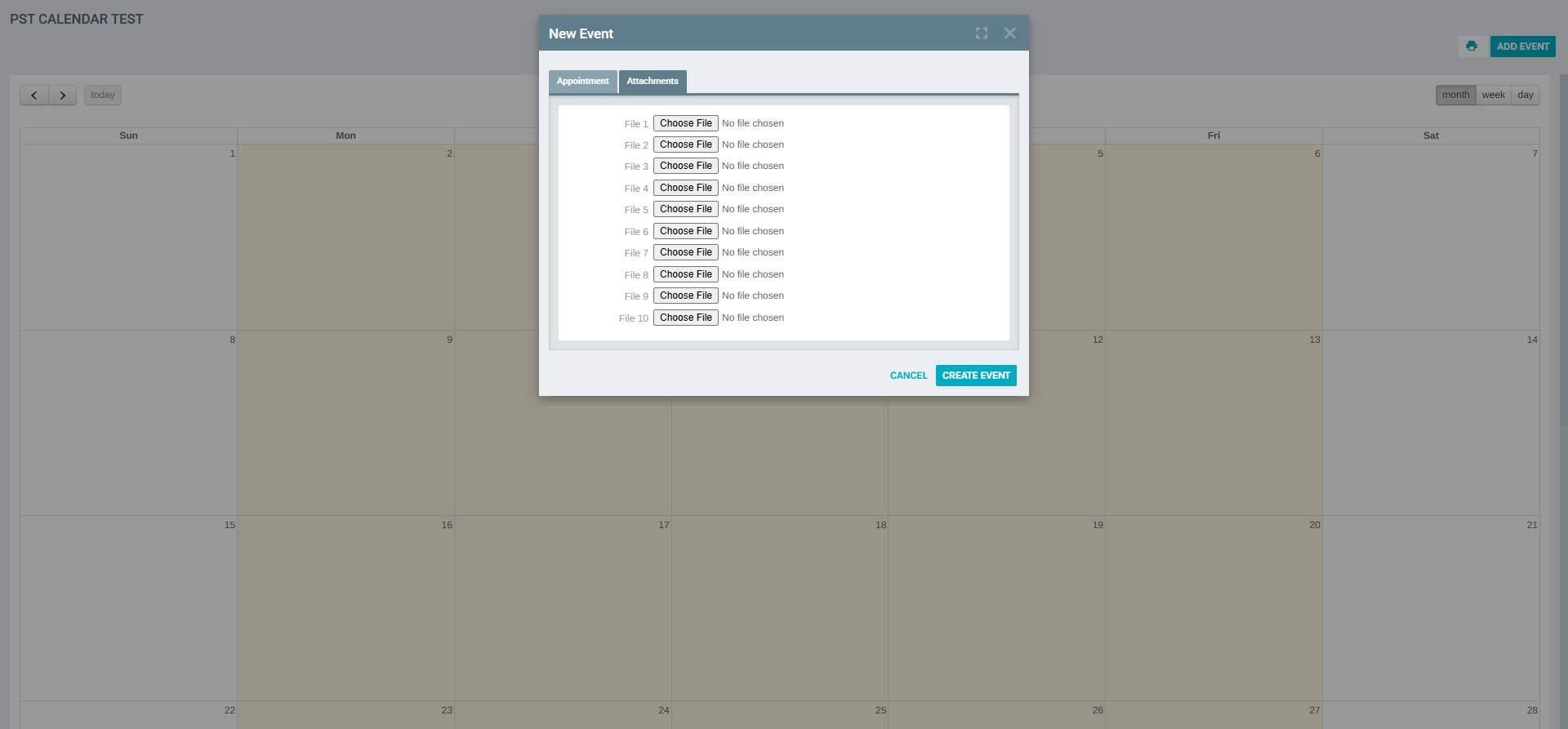 Add Event Form – Attachments Tab