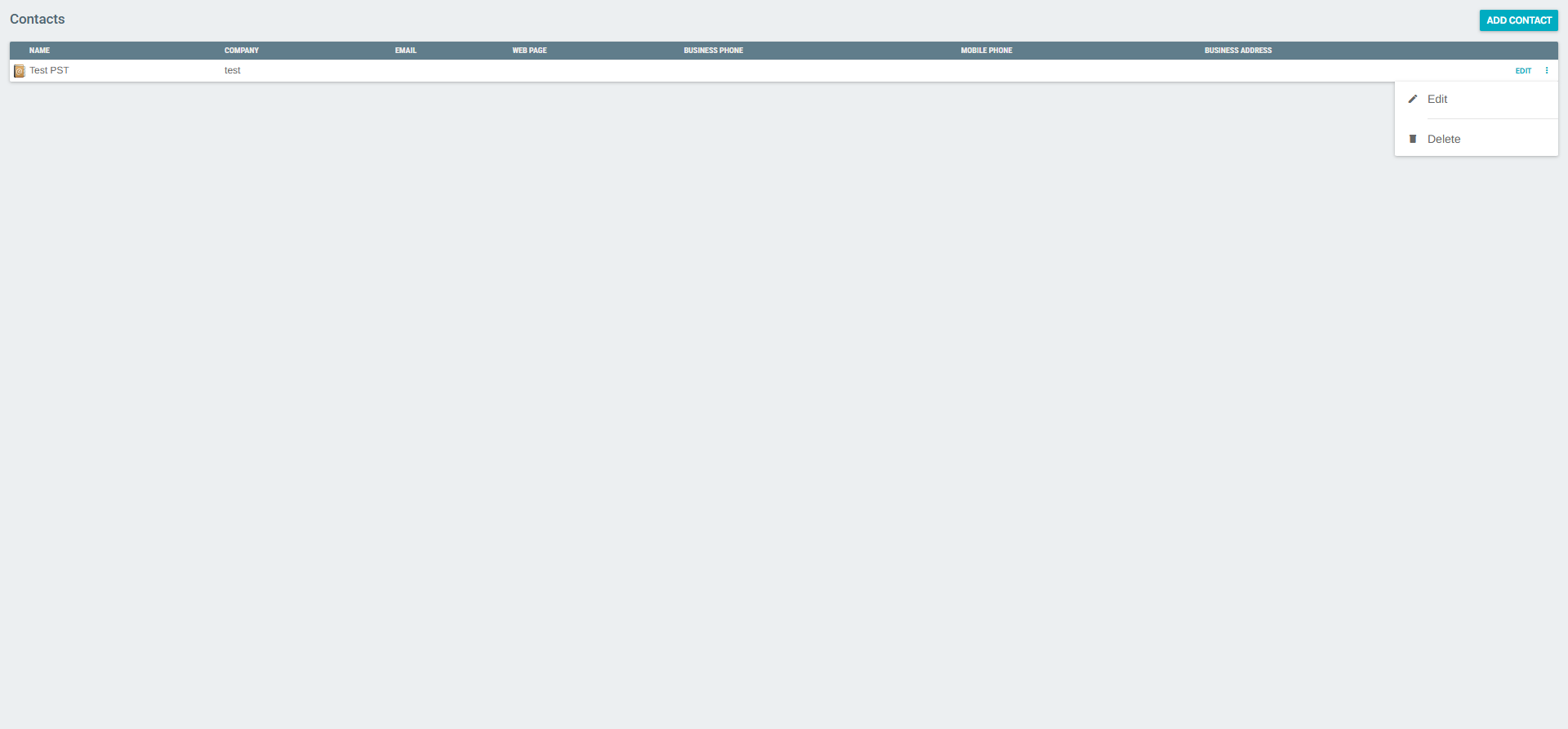 Contact row context menu