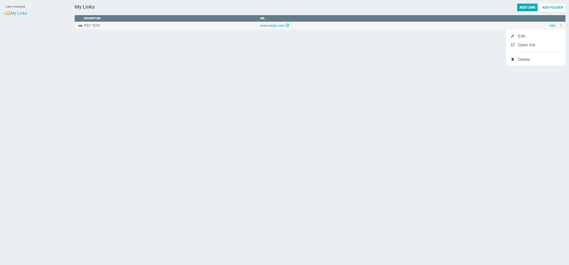 Link row context menu