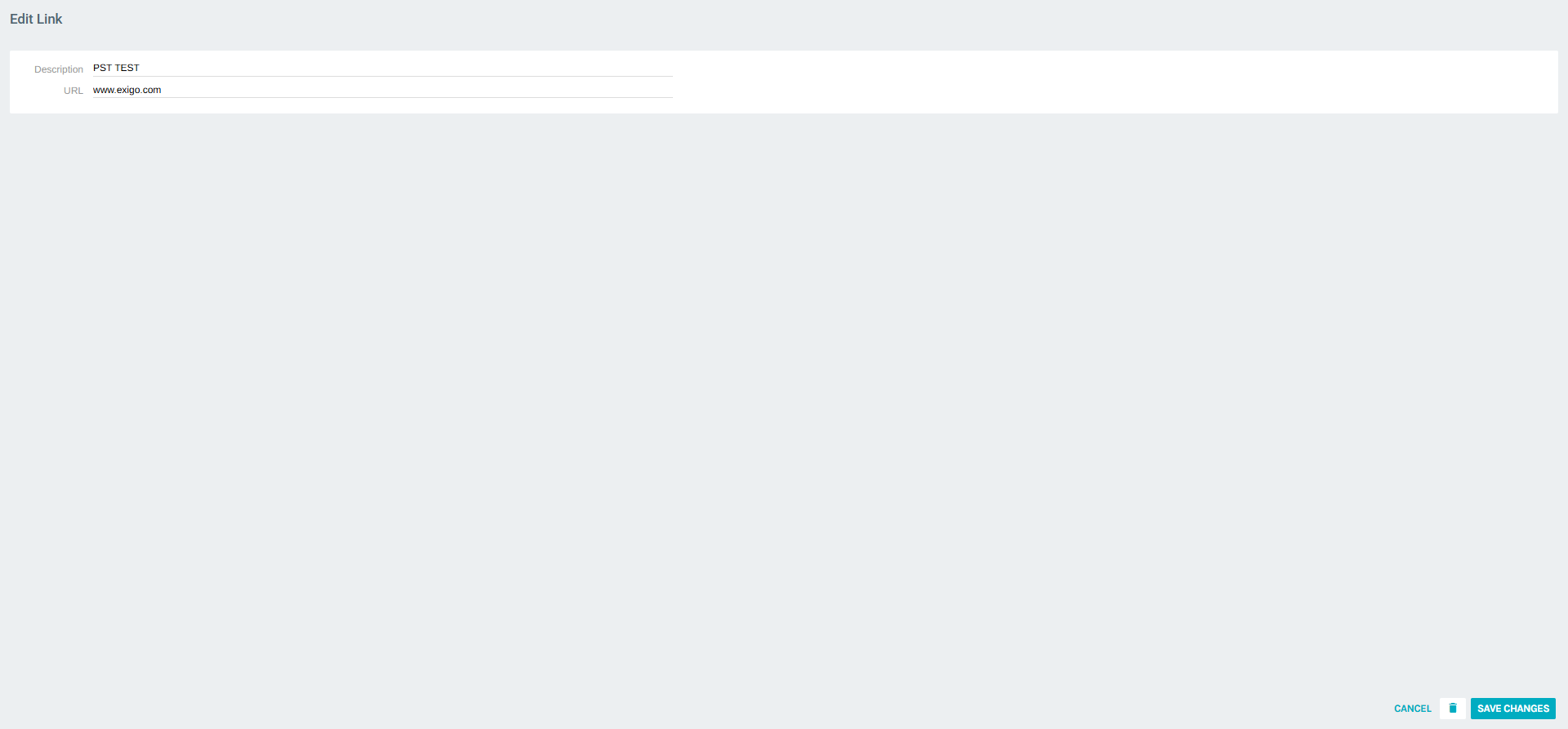 Edit Link form with pre-filled values
