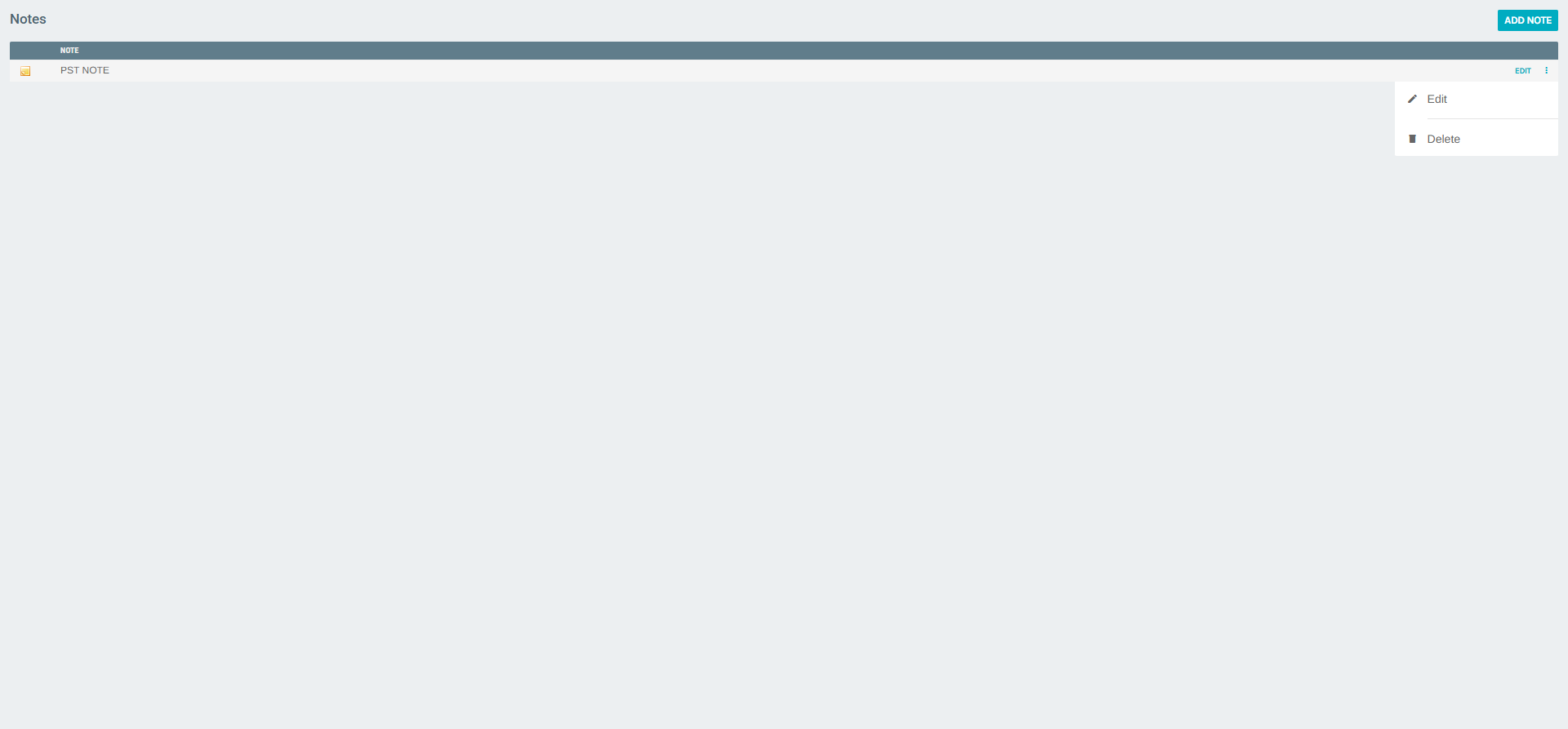 Note row context menu