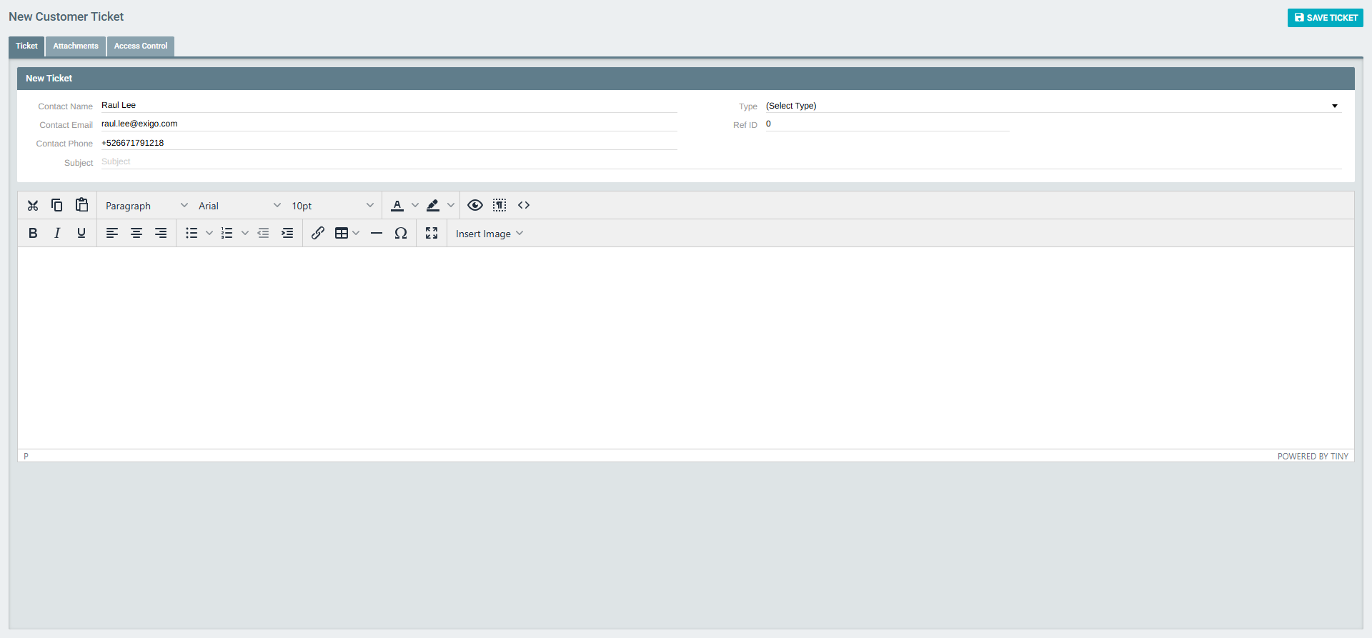 Create Ticket Form