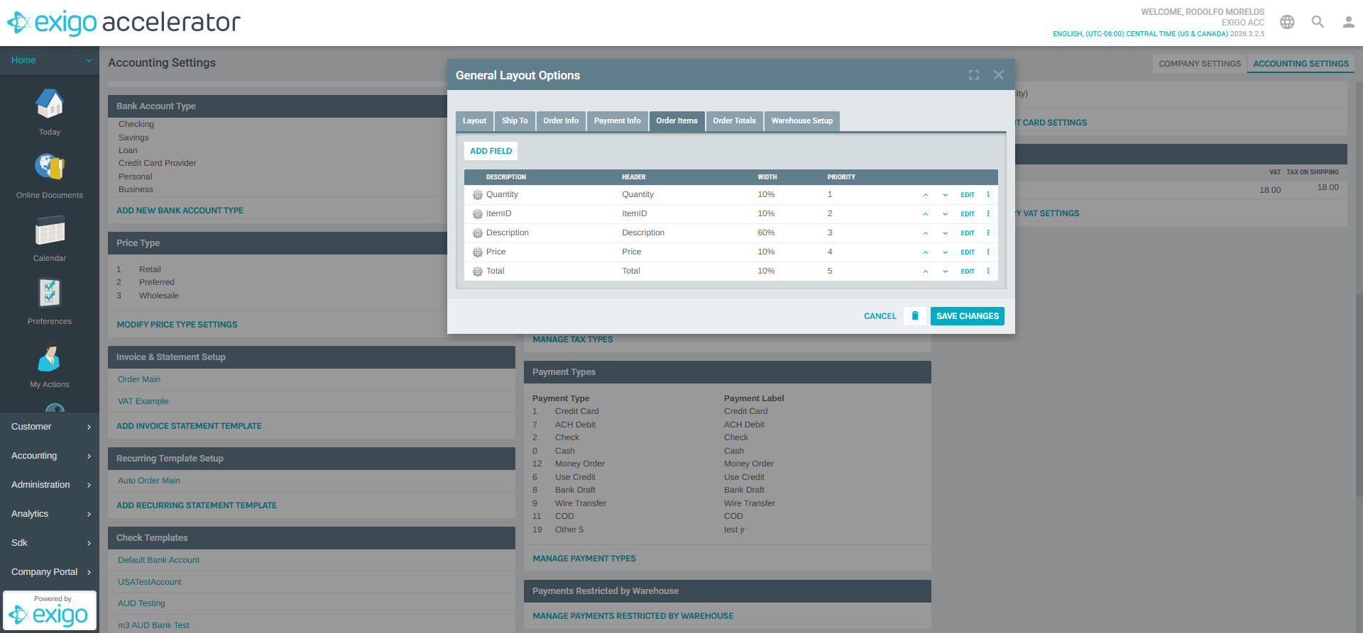 Edit Template - Order Items Tab