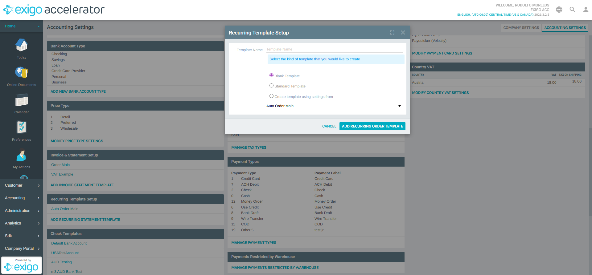 Add Recurring Template Dialog