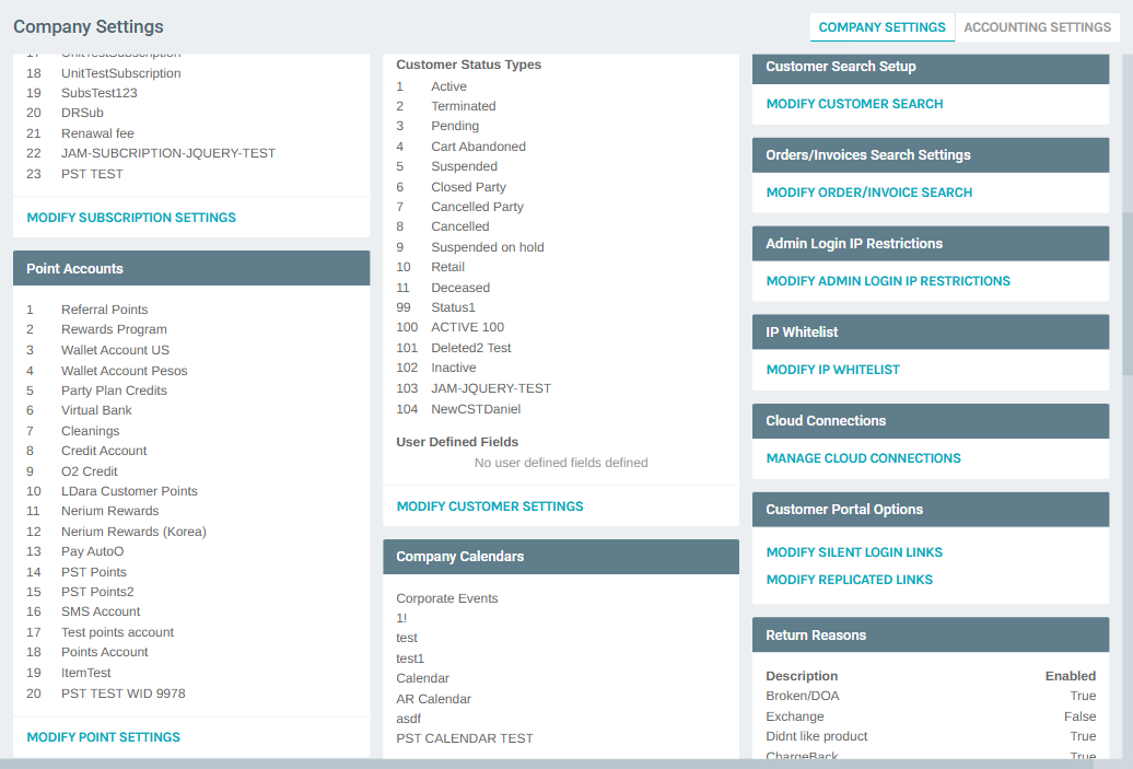 Customer Status Types Section
