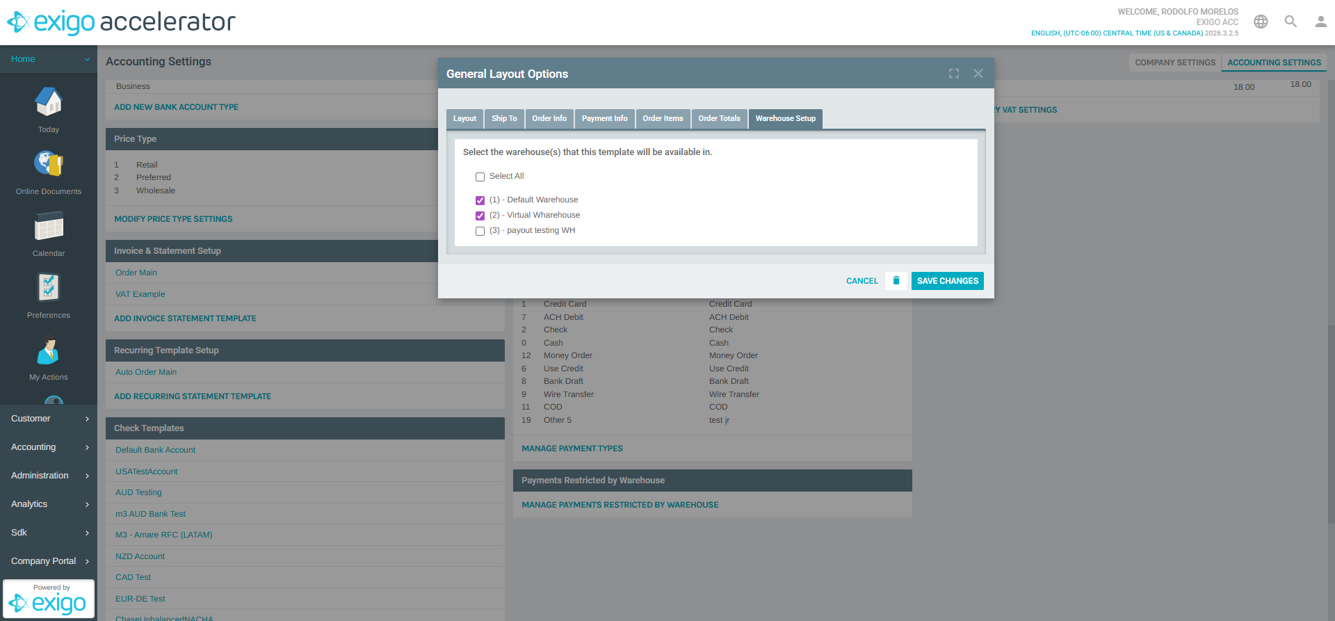 Auto Order Main - Warehouse Setup Tab