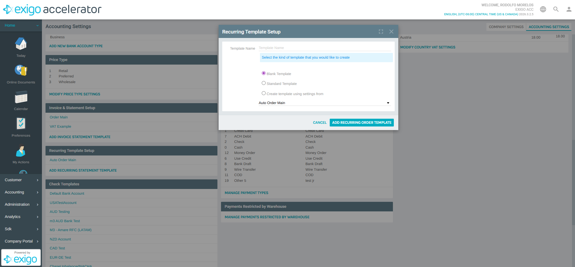 Add Recurring Template Dialog