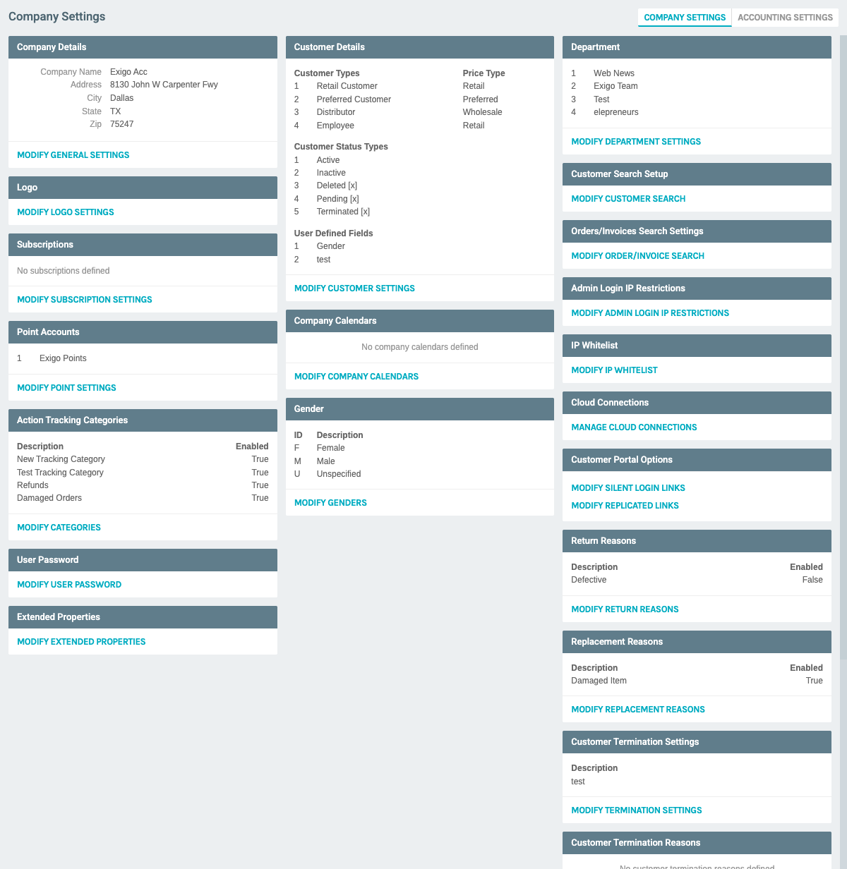 Settings Page - Replacement Reasons Section