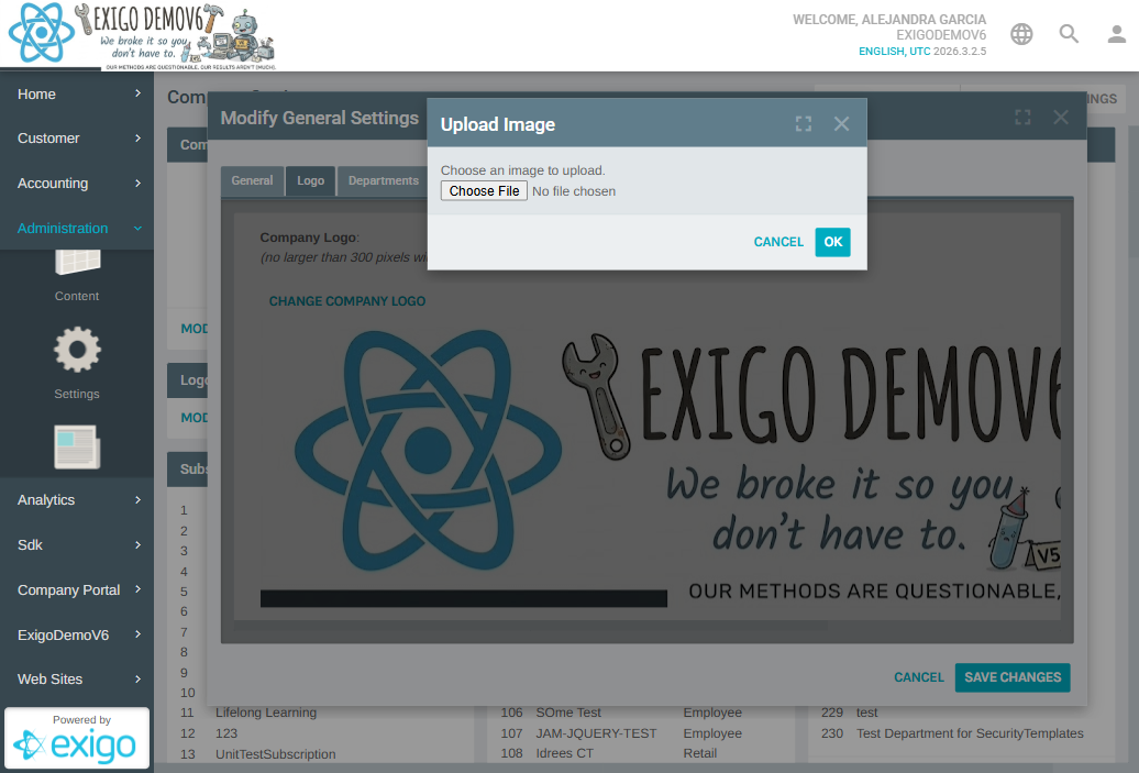 Upload Image dialog with Choose File button